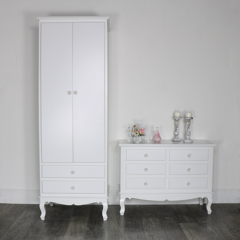 White Bedroom Set, Wardrobe  and Chest of Drawers  - Lila Range