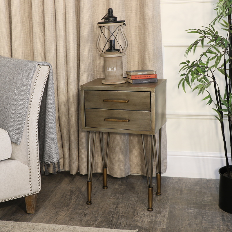 Industrial Pewter Metal 2 Drawer Bedside Table Industrial Pewter Metal 2 Drawer Bedside Table