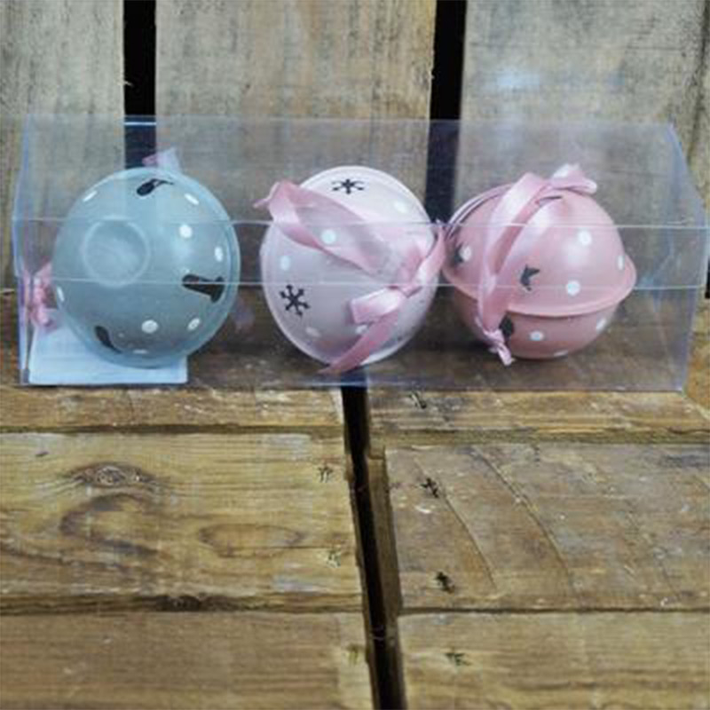 Set of 3 Grey & Pink Metal Baubles Set of 3 Grey & Pink Metal Baubles