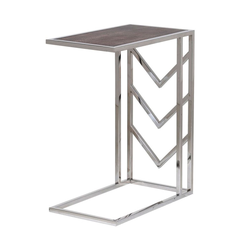 Silver Metal & Glass Leather Side Table Silver Metal & Glass Leather Side Table