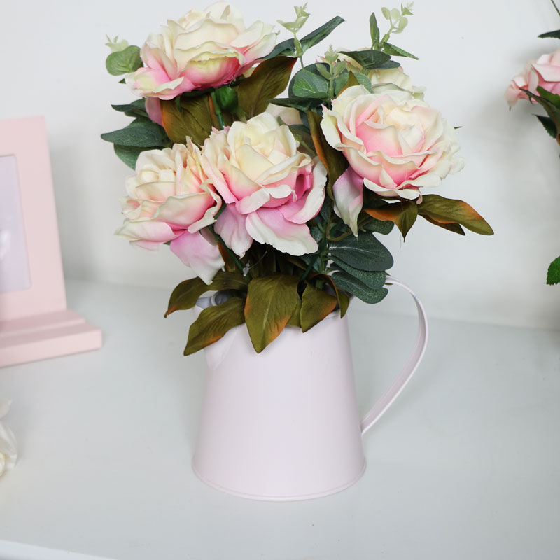 Faux Rose Bouquet in Cream Metal Jug Faux Rose Bouquet in Cream Metal Jug