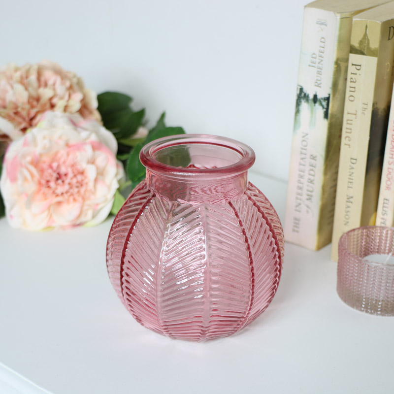 Small Pink Leaf Print Glass Vase Small Pink Leaf Print Glass Vase