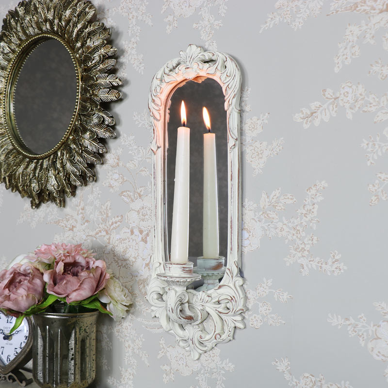 Ornate Cream Wall Mirror With Candle, Mirrored Wall Sconces For Candles Uk