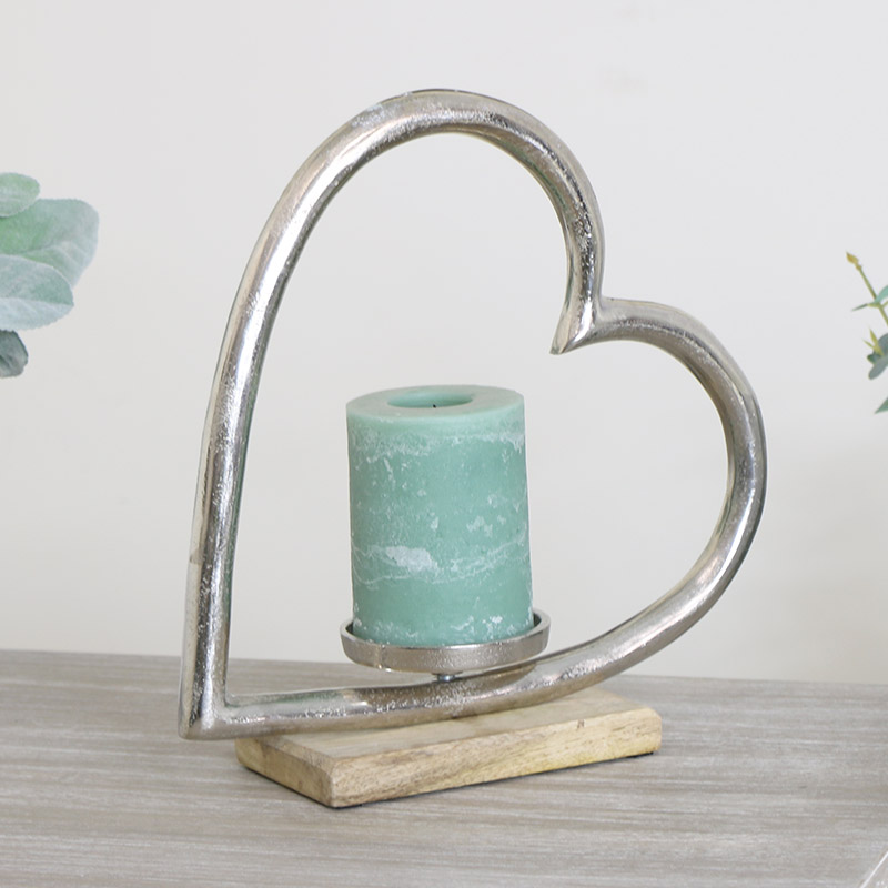 Silver Heart Candle Holder
