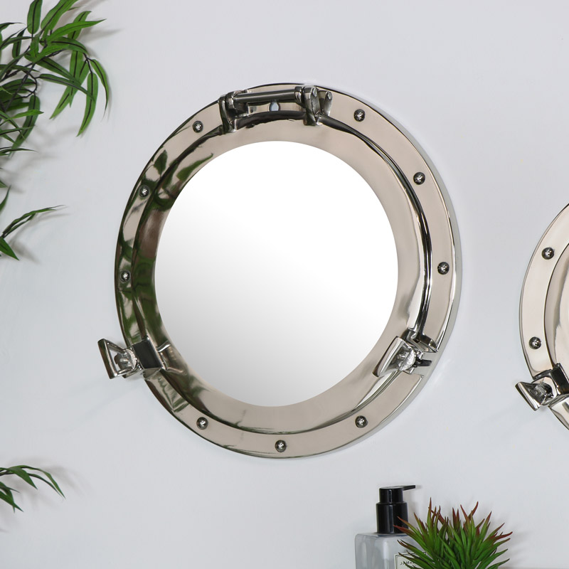 Nautical Porthole Mirror In Silver, Oversized Porthole Mirror