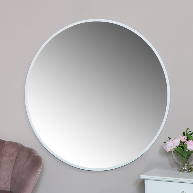 Flora Furniture Extra Large Round White Wall Mirror 120cm x 120cm