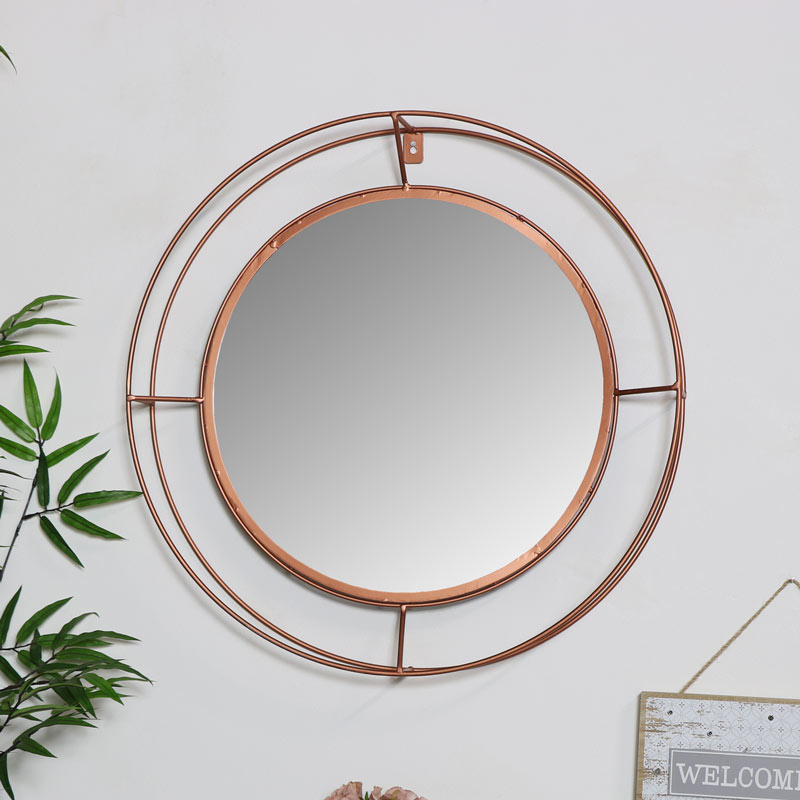 Large Round Copper Metal Framed Wall Mirror Flora Furniture Large Round Copper Metal Framed Wall