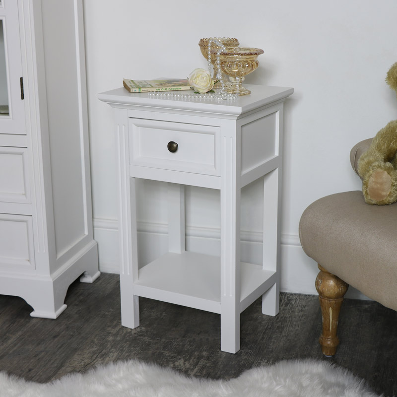 Slim White Bedside Table Daventry White Range Flora Furniture