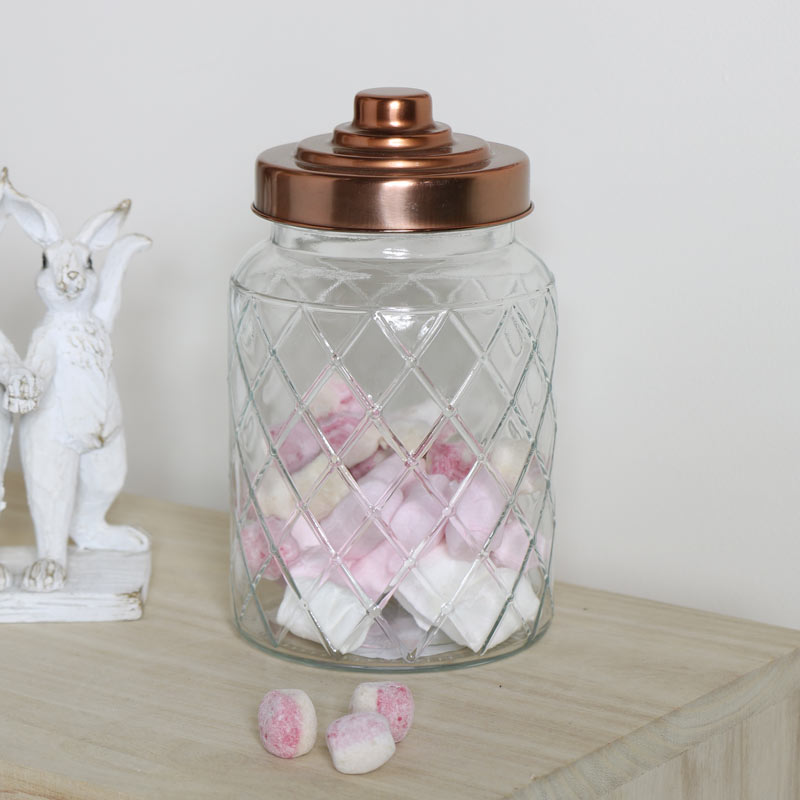 Embossed Glass Jar With Copper Lid Flora Furniture