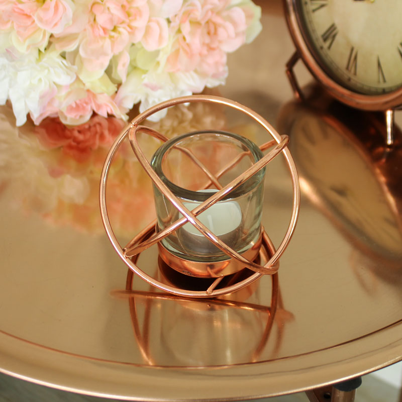 Copper Sphere Tealight Candle Holder 