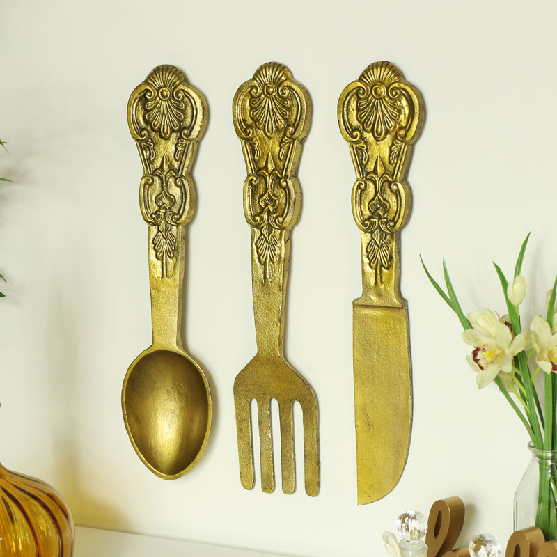 Oversized Gold Cutlery Set Wall Decor Flora Furniture