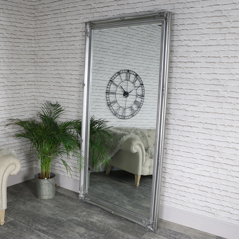 Huge Full Length Ornate Silver Wall/Leaner Mirror 119cm x 220cm
