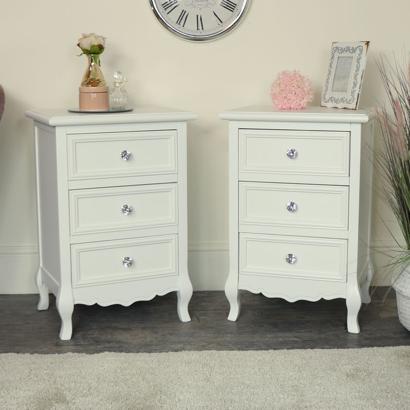 Pair of White 3 Drawer Bedside Tables - Victoria Range