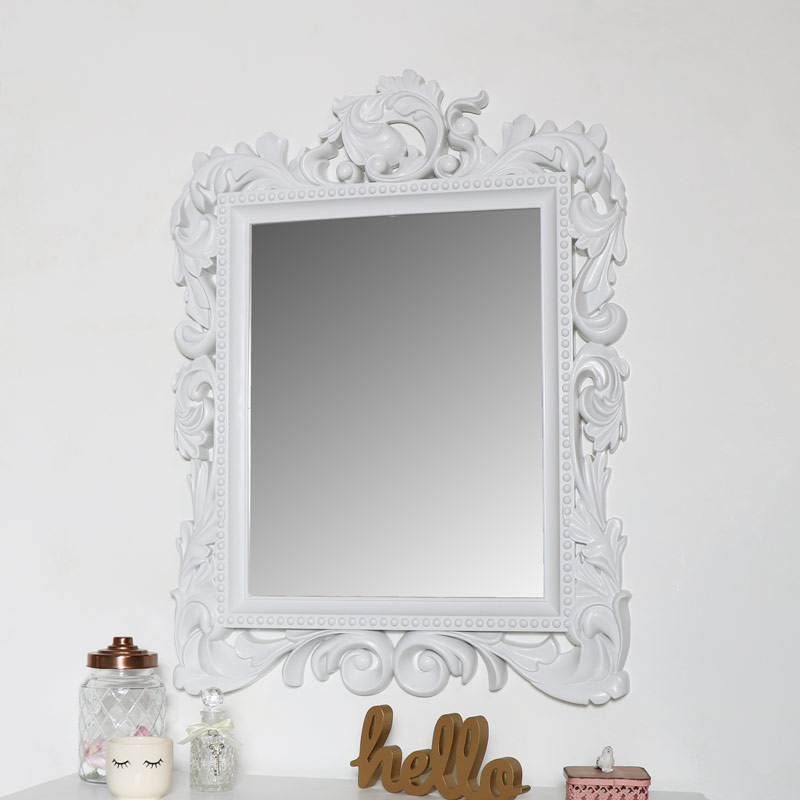 Large Ornate White Wall Mirror 58cm x 78cm