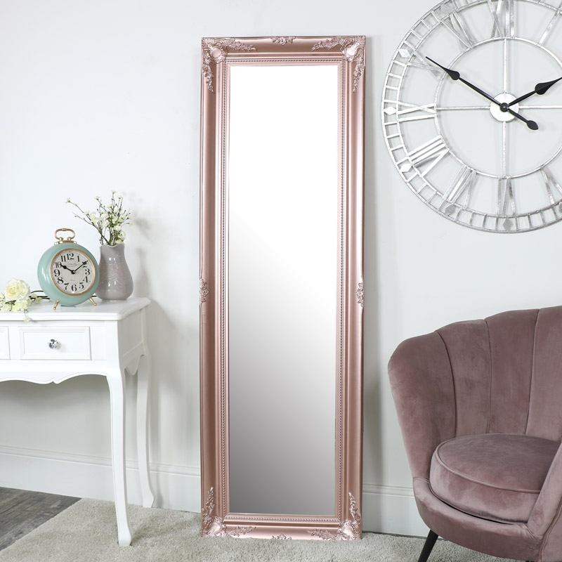 Tall Rose Gold Pink Wall Mirror 