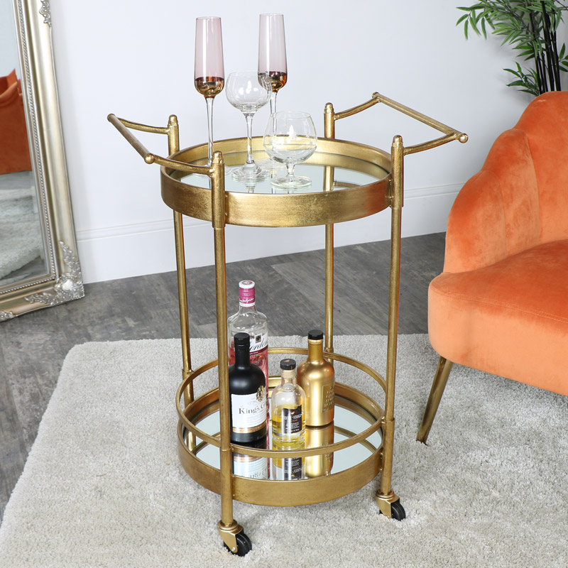 Gold Mirrored Drinks Trolley 