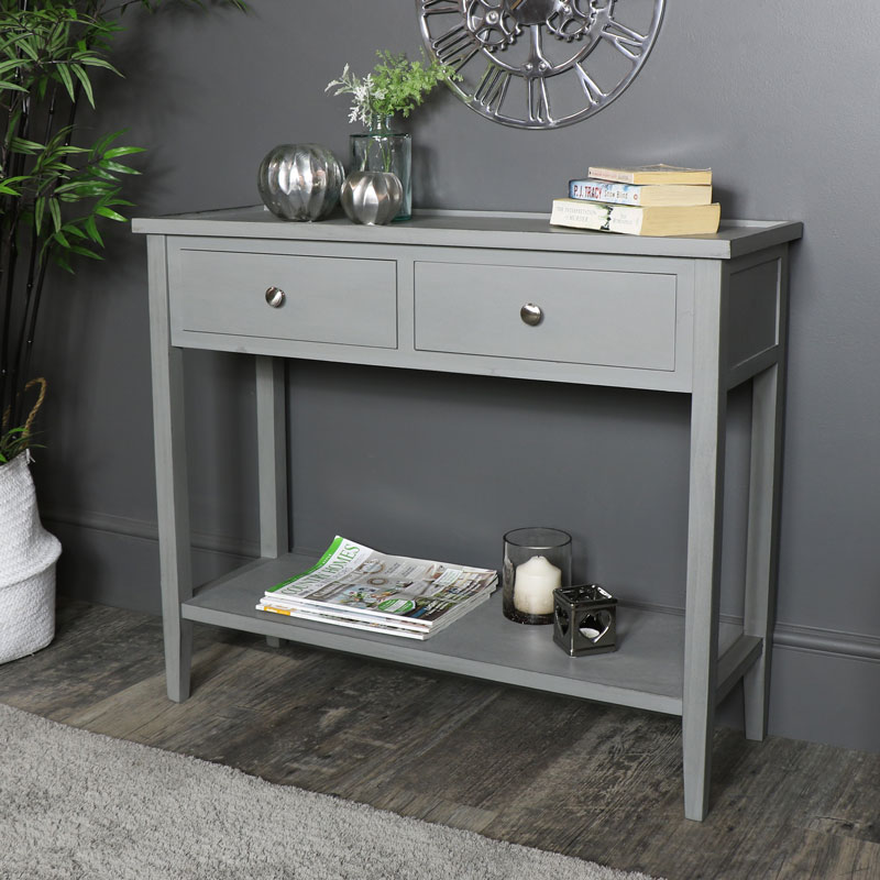 Grey Console Table with Shelf