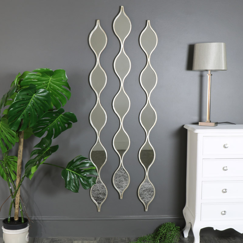 Set Of 3 Decorative Silver Ripple Wall Mirrors Flora Furniture