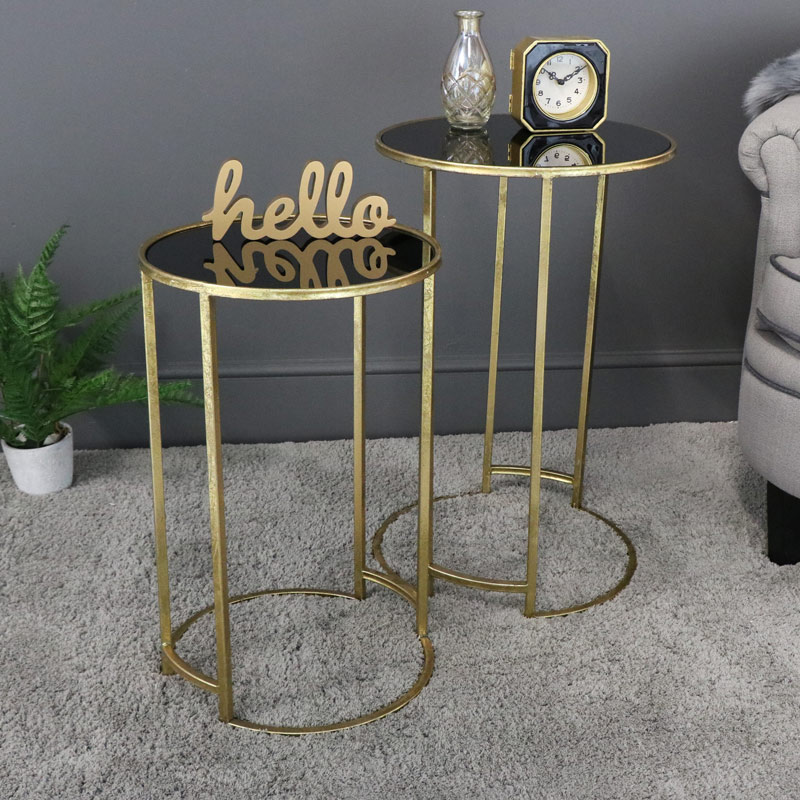 Round Gold & Black Glass Nested Tables