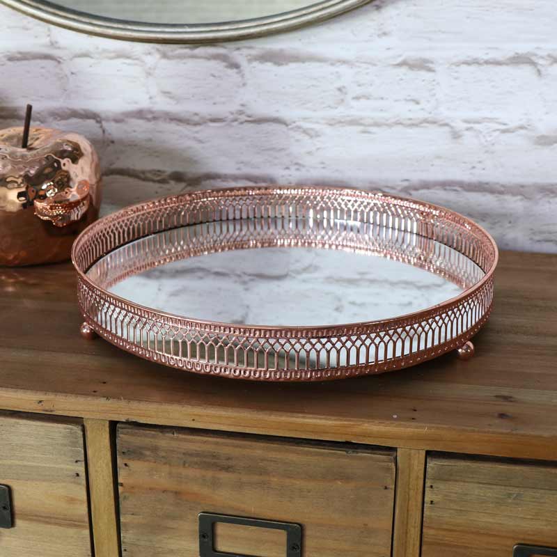 Large Ornate Copper Mirrored Tray