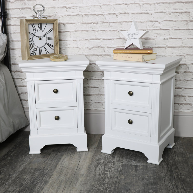 Pair Of White Two Drawer Bedside Chest Flora Furniture