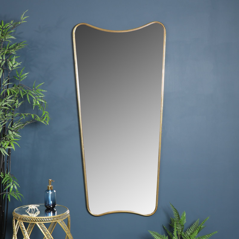 Extra Large Antiqued Gold Curved Wall / Floor / Leaner Mirror 69cm x 147cm