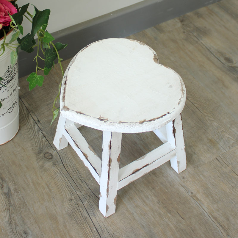 Small White Wooden Heart Stool Small White Wooden Heart Stool