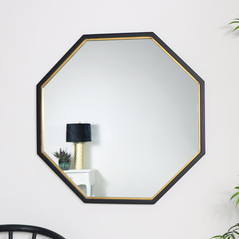 Black & Gold Octagon Wall Mirror