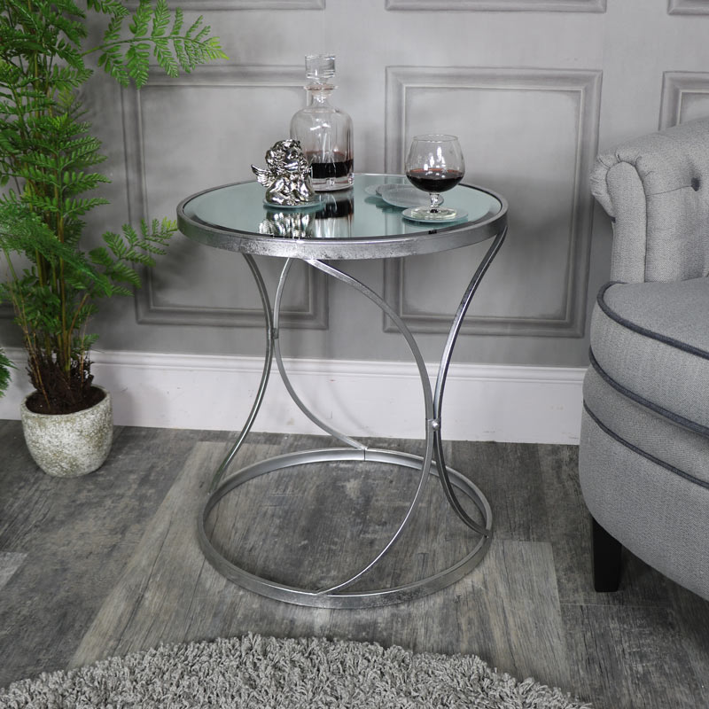 Large Silver Mirrored Side Table