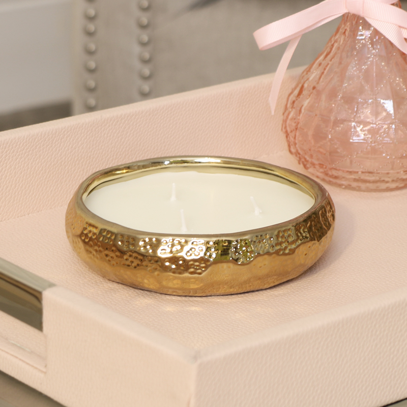 Luxe Hammered 3 Wick Gold Candle
