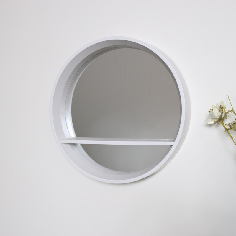 Round White Mirrored Shelf Unit Round White Mirrored Shelf Unit