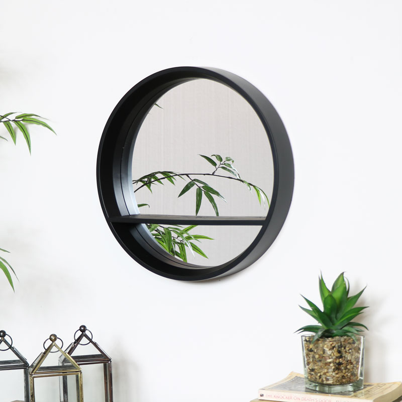 Round Black Mirrored Shelf Unit Round Black Mirrored Shelf Unit