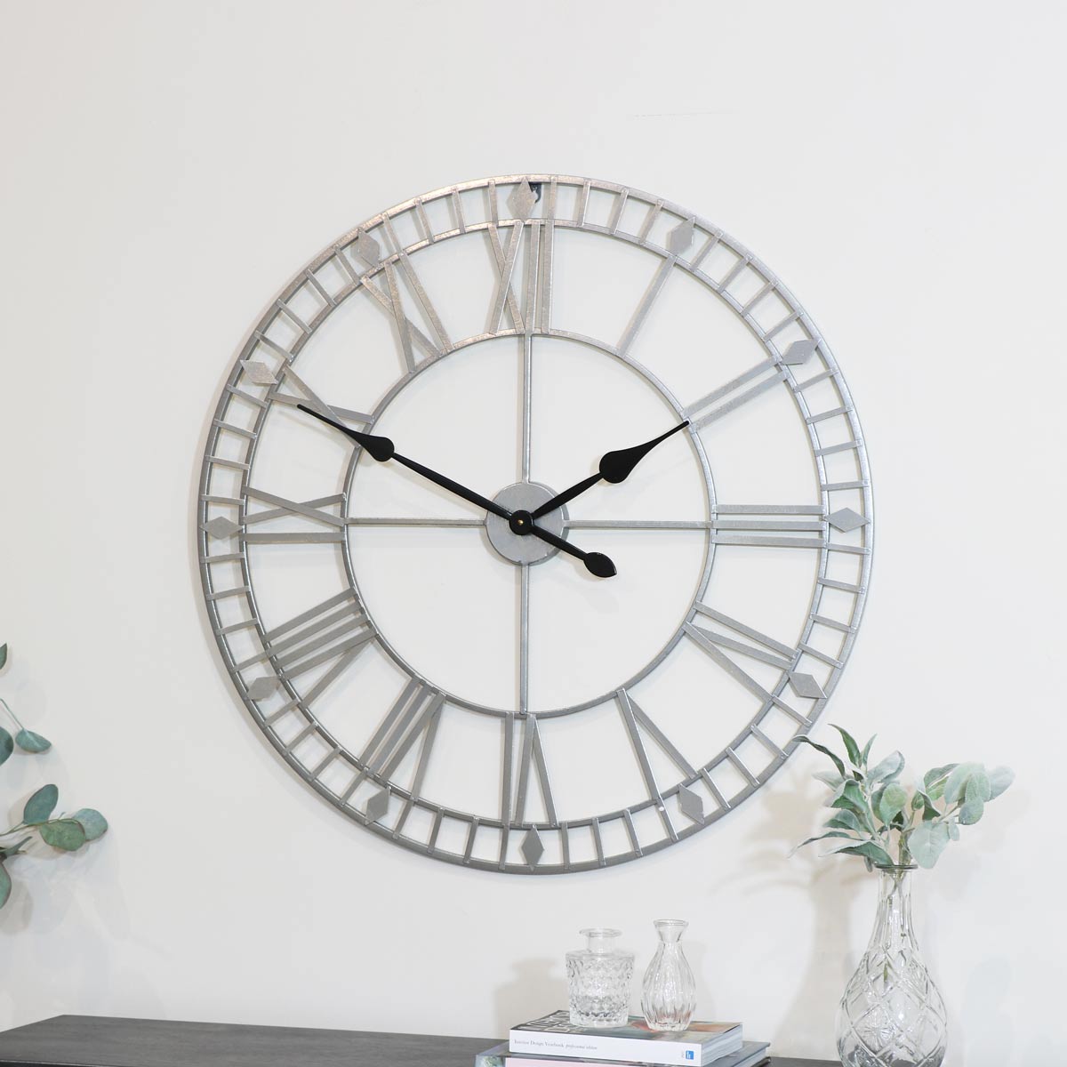 Large Silver Skeleton Wall Clock 80cm x 80cm 