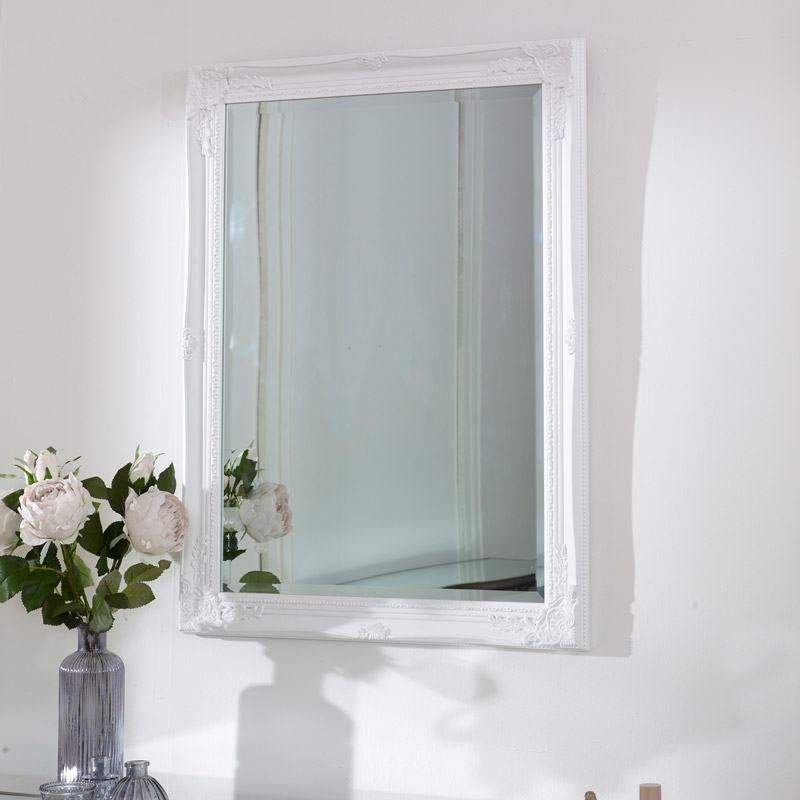 Large Ornate White Wall Mirror 62cm X82cm Flora Furniture Large Ornate White Wall Mirror 62cm, White Wall Mirror Large