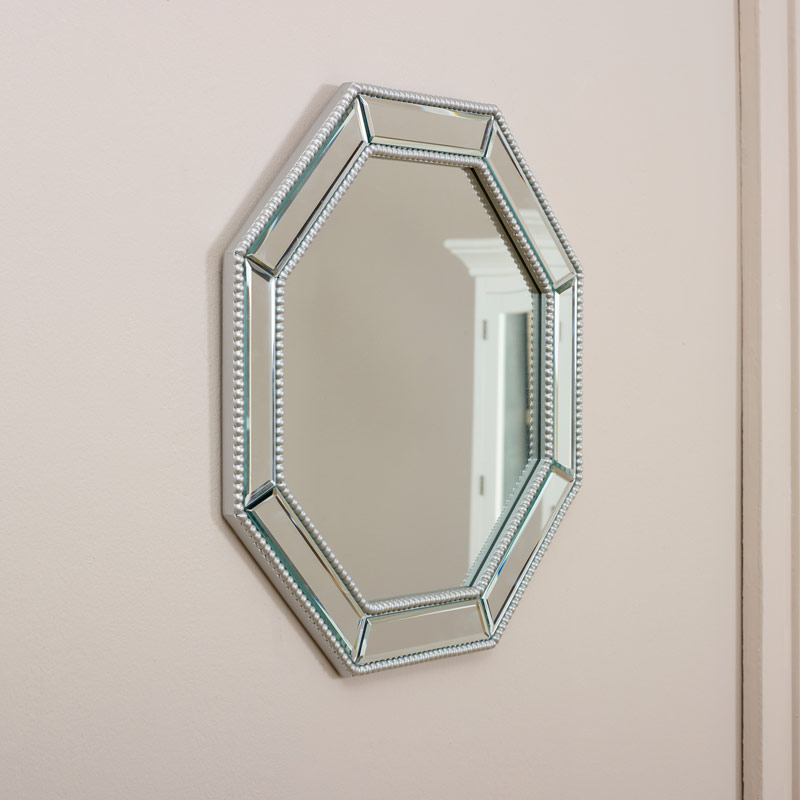Flora Furniture Octagonal Silver Beaded Wall Mirror 50cm X