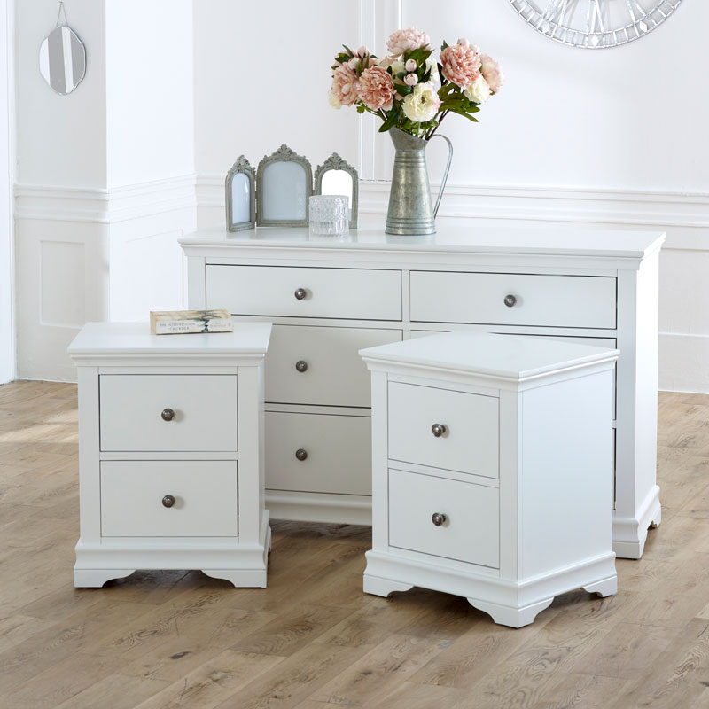 Large Chest 2 X Bedsides Newbury White Range Flora Furniture