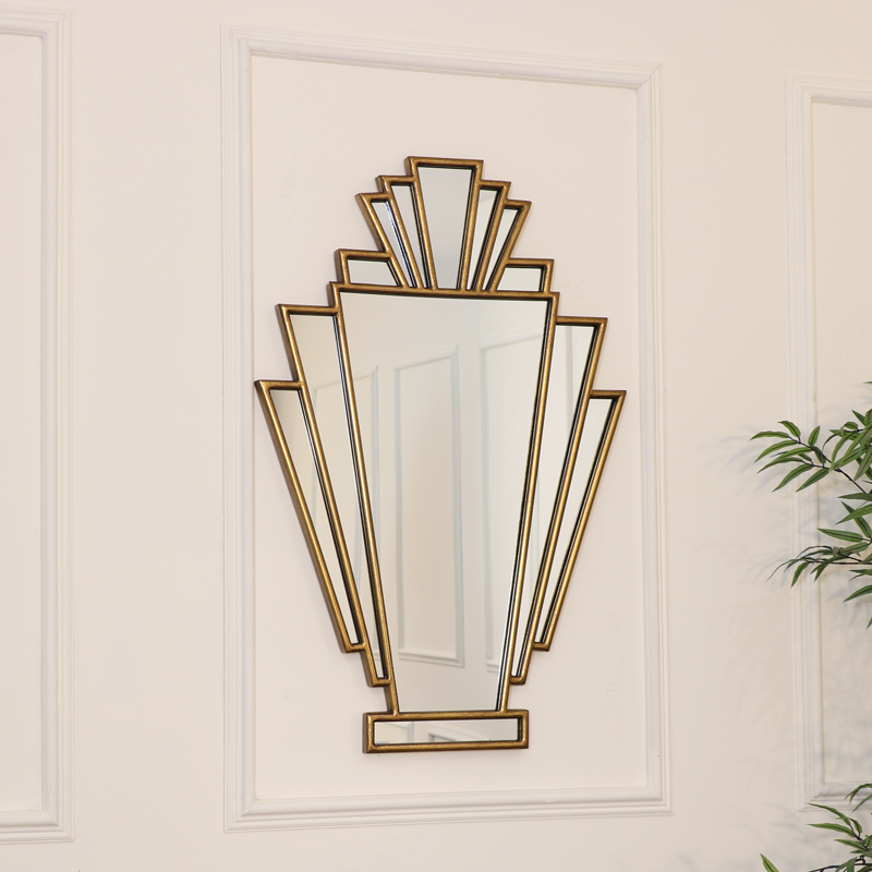 Gold Ornate Art Deco Fan Wall Mirror 90cm x 60cm