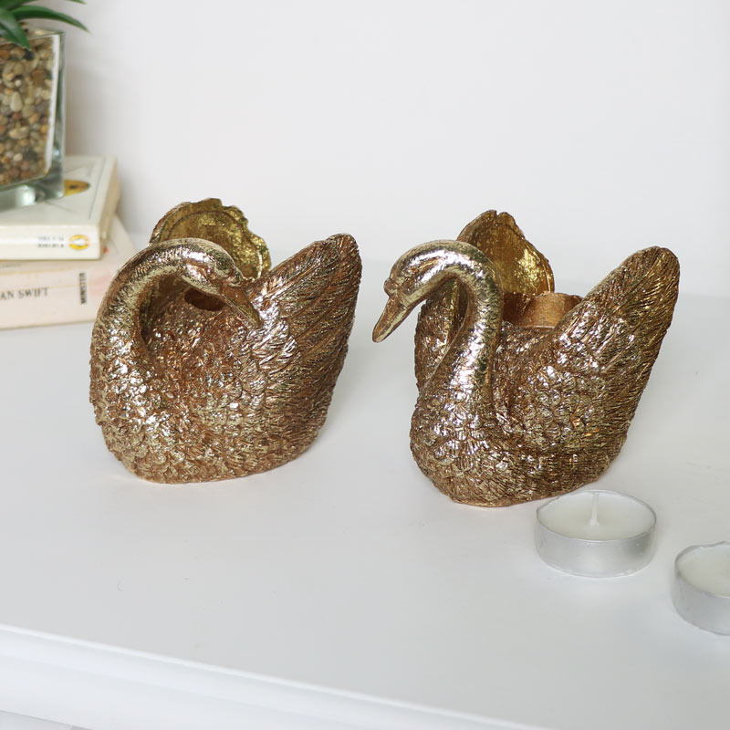 Pair of Gold Swan Candle Holders Pair of Gold Swan Candle Holders