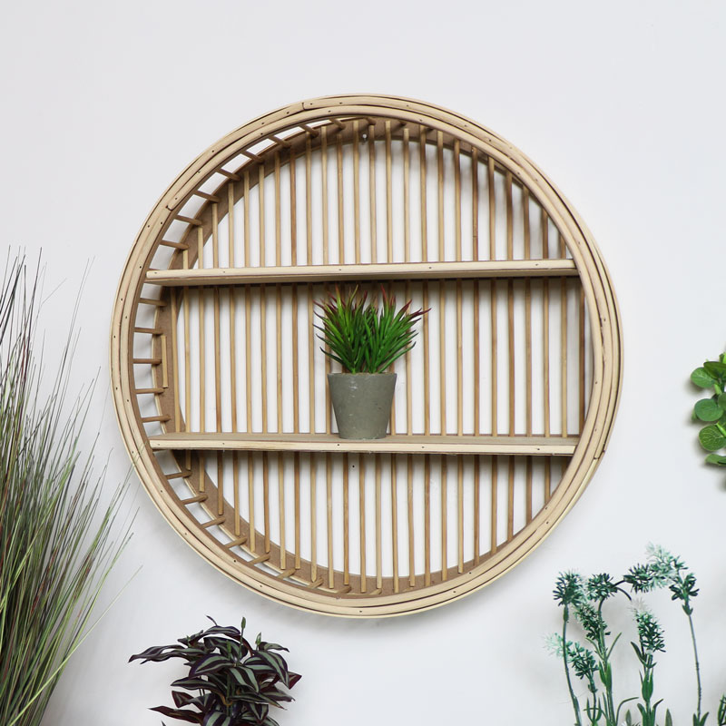 Round Rattan Wooden Shelf Round Rattan Wooden Shelf