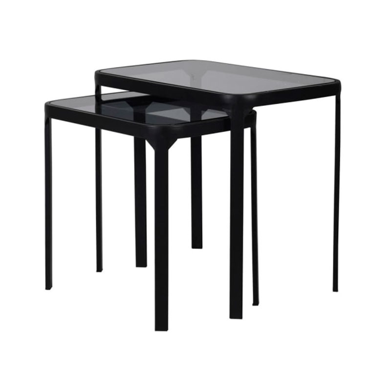 Pair of Black Metal & Glass Side Tables Pair of Black Metal & Glass Side Tables