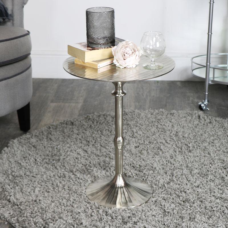 Round Silver Side Table Flora Furniture, Round Side Tables For Living Room Uk
