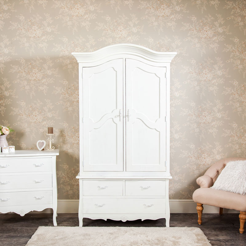 Large White Double Armoire Wardrobe With Drawer Storage Jolie Hover