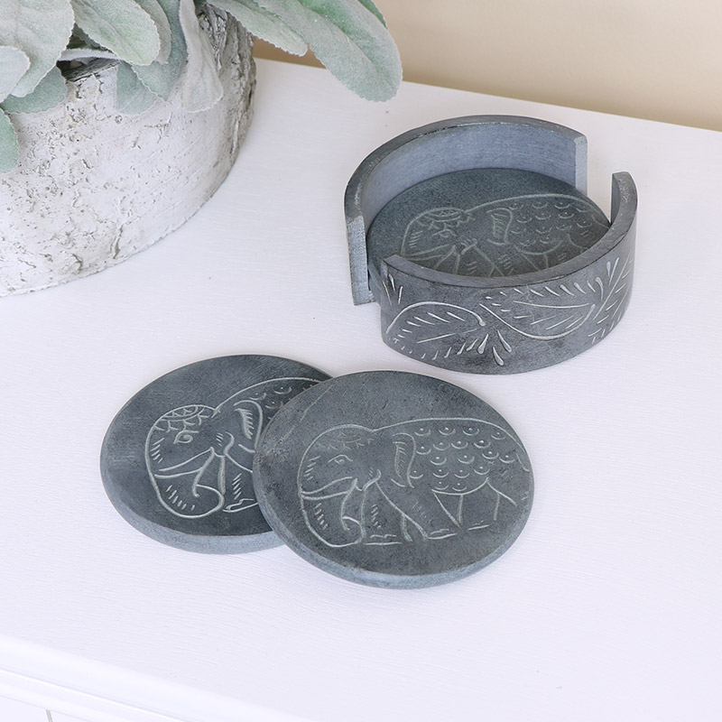 Grey Elephant Boho Soapstone Coasters Grey Elephant Boho Soapstone Coasters