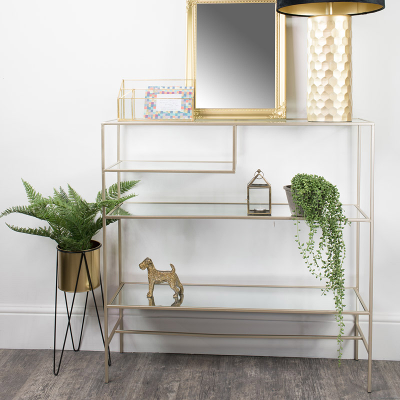 Champagne Glass Multi Shelf Console Table Champagne Glass Multi Shelf Console Table