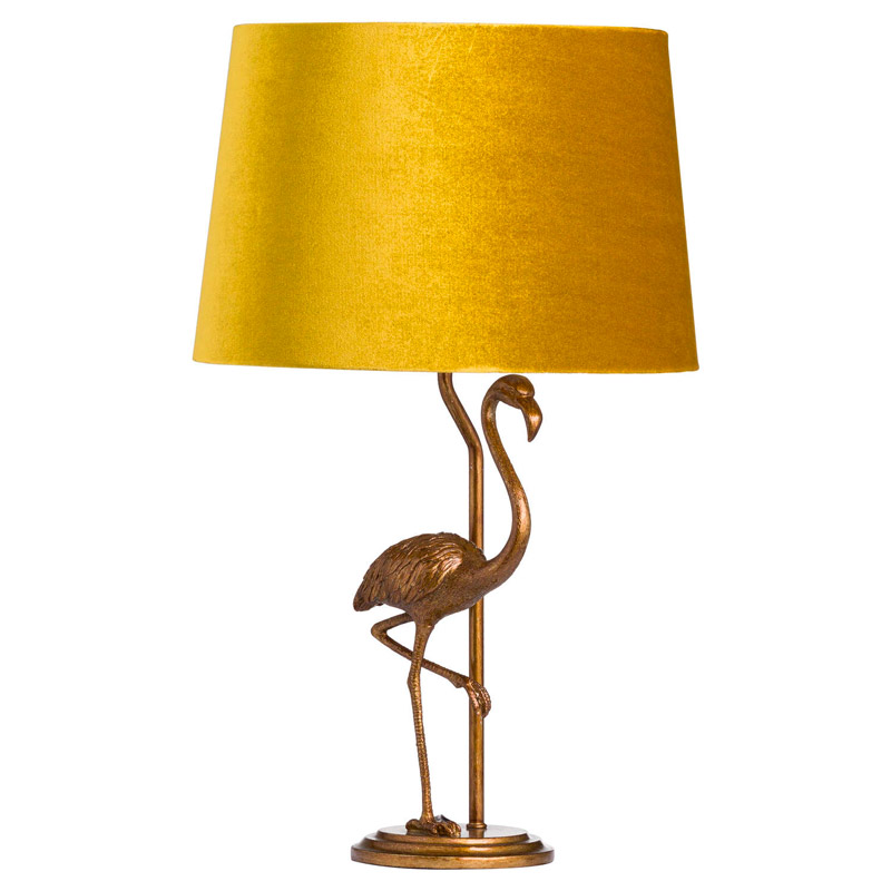 Gold Flamingo Lamp With Mustard Velvet Shade 