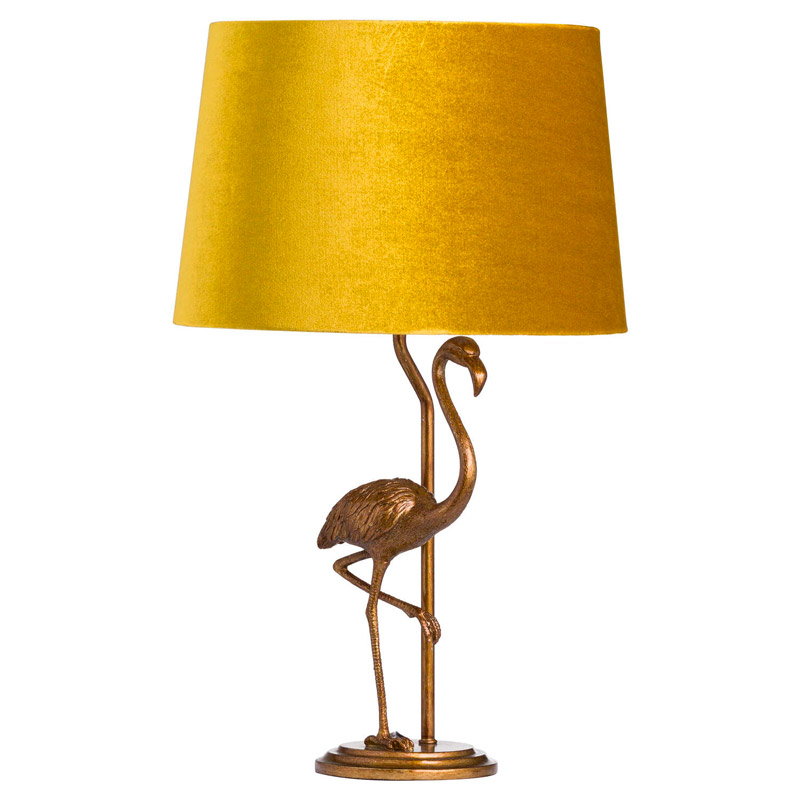 Gold Flamingo Lamp With Mustard Velvet Shade Gold Flamingo Lamp With Mustard Velvet Shade