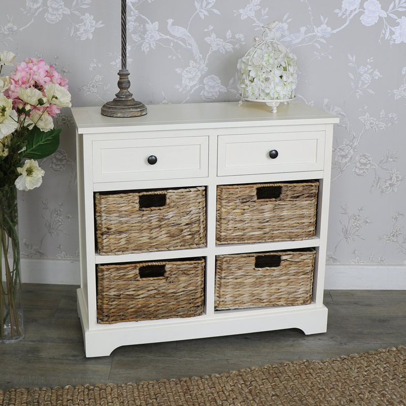 Ivory Wicker Storage Unit Two Drawer Four Baskets Flora Furniture