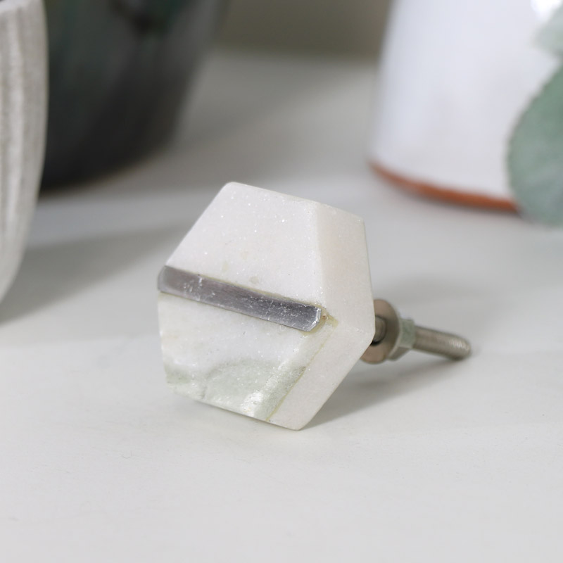 Silver & Grey Marble Hexagon Drawer Knob Silver & Grey Marble Hexagon Drawer Knob