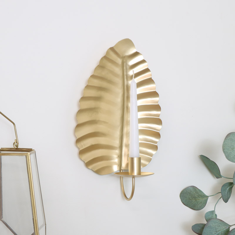 Gold Leaf Wall Candle Sconce