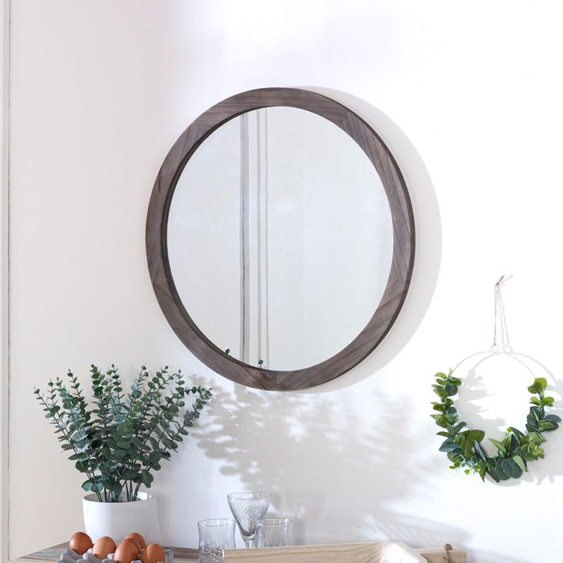 Round Wooden Wall Mirror 60cm X, Round Wood Framed Bathroom Mirrors Uk
